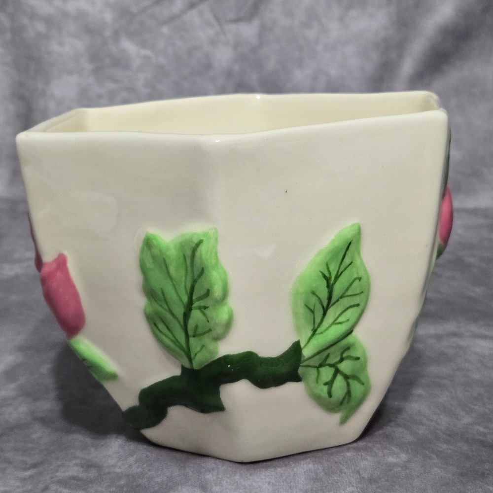 Rose Flower Pot Ceramic White Pink - Picture 4 of 6
